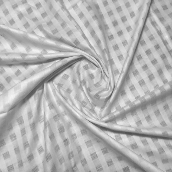 Handwoven White Self-Check Cotton Fabric SLF-CHK-2 - Image 3