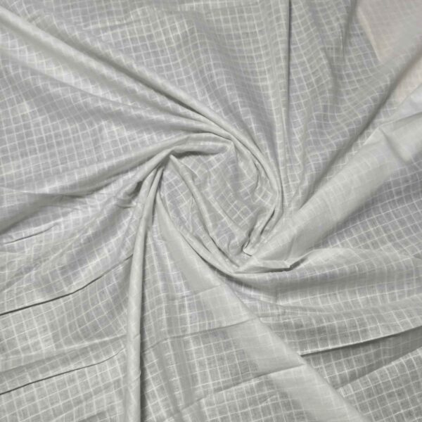 Handwoven White Self-Check Cotton Fabric SLF-CHK-1 - Image 3