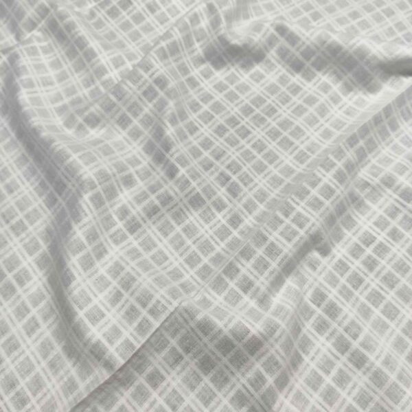 Handwoven White Self-Check Cotton Fabric SLF-CHK-4 - Image 2