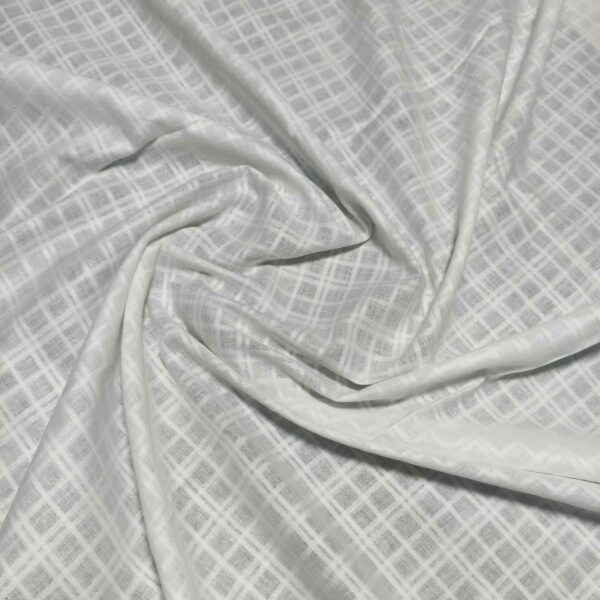 Handwoven White Self-Check Cotton Fabric SLF-CHK-4 - Image 3