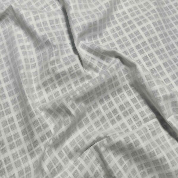 Handwoven White Self-Check Cotton Fabric SLF-CHK-8 - Image 2