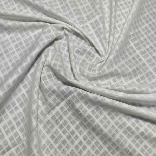 Handwoven White Self-Check Cotton Fabric SLF-CHK-8 - Image 3