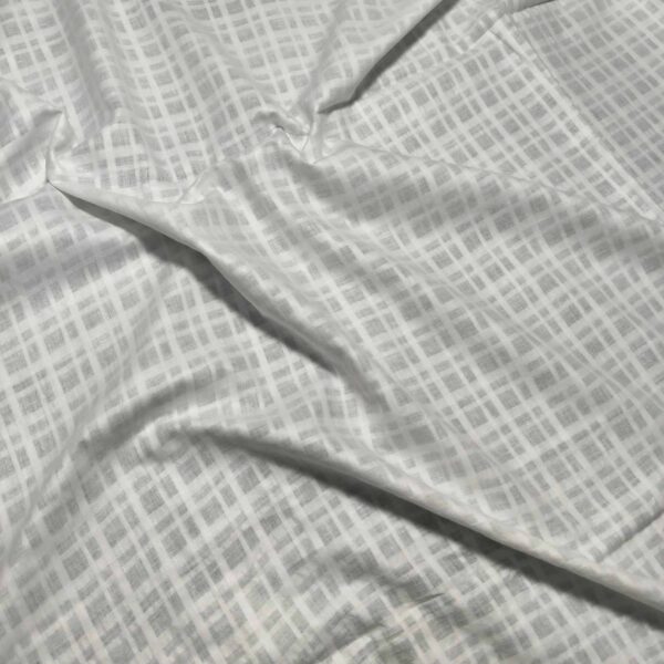 Handwoven White Self-Check Cotton Fabric SLF-CHK-6 - Image 2
