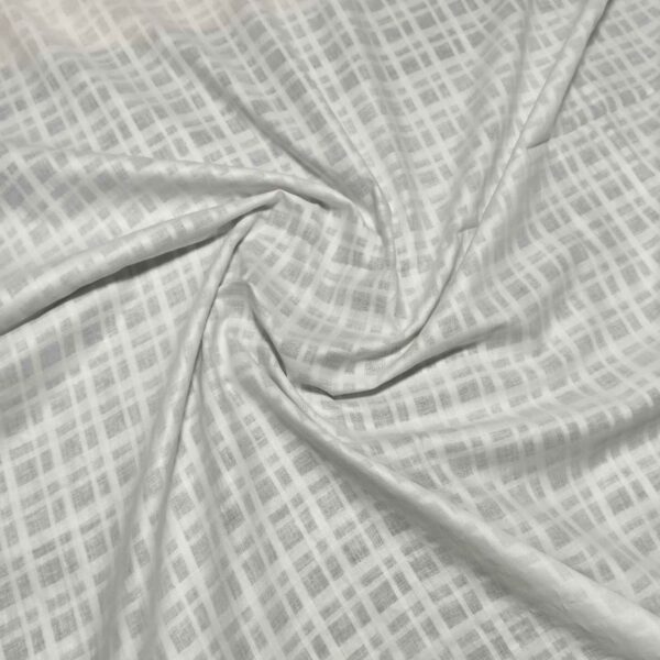 Handwoven White Self-Check Cotton Fabric SLF-CHK-6 - Image 3