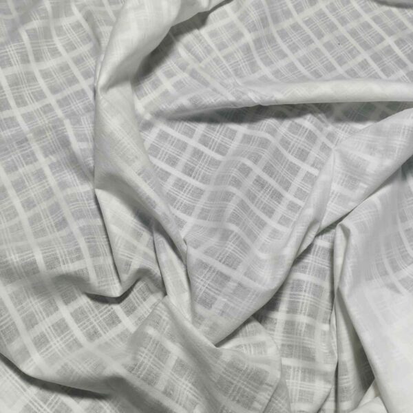 Handwoven White Self-Check Cotton Fabric SLF-CHK-3 - Image 2