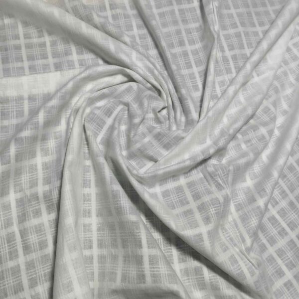 Handwoven White Self-Check Cotton Fabric SLF-CHK-3 - Image 3