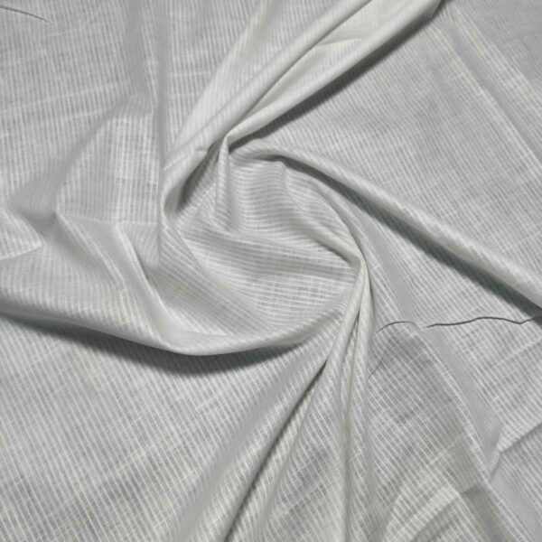 Handwoven White Self-Check Cotton Fabric SLF-STP-3 - Image 3