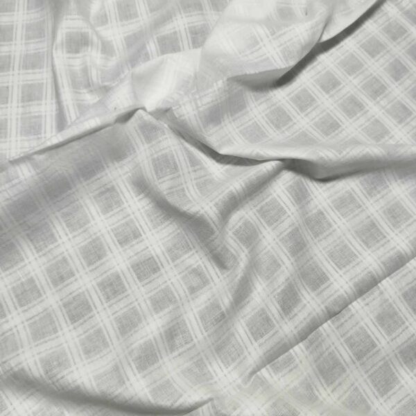 Handwoven White Self-Check Cotton Fabric SLF-CHK-11 - Image 2