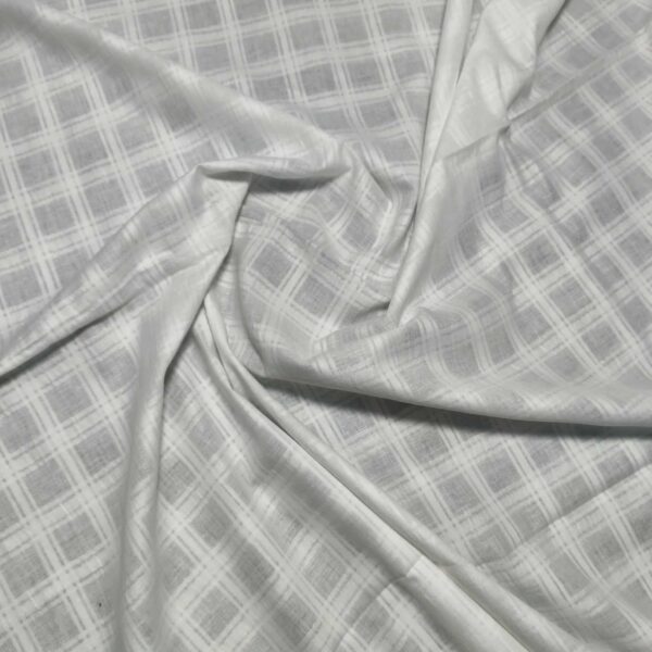 Handwoven White Self-Check Cotton Fabric SLF-CHK-11 - Image 3