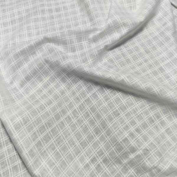 Handwoven White Self-Check Cotton Fabric SLF-CHK-12 - Image 2