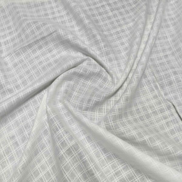 Handwoven White Self-Check Cotton Fabric SLF-CHK-12 - Image 3