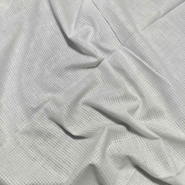 Handwoven White Self-Check Cotton Fabric SLF-CHK-9 - Image 2