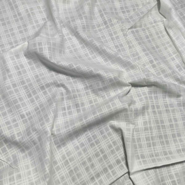 Handwoven White Self-Check Cotton Fabric SLF-CHK-7 - Image 2