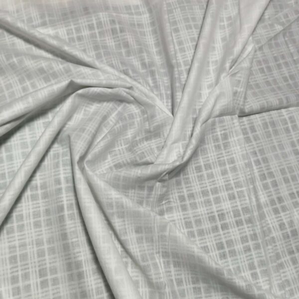 Handwoven White Self-Check Cotton Fabric SLF-CHK-7 - Image 3