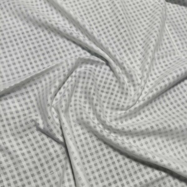 Handwoven White Self-Check Cotton Fabric SLF-CHK-5 - Image 3