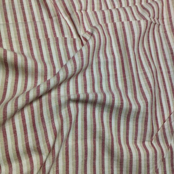 Handspun & Handwoven Natural Cotton Red Beige Stripe Fabric - Image 2