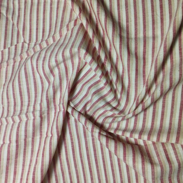 Handspun & Handwoven Natural Cotton Red Beige Stripe Fabric - Image 3