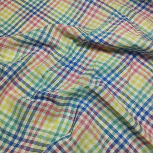 Handspun & Handwoven Natural Cotton Rainbow Check Fabric - Image 2