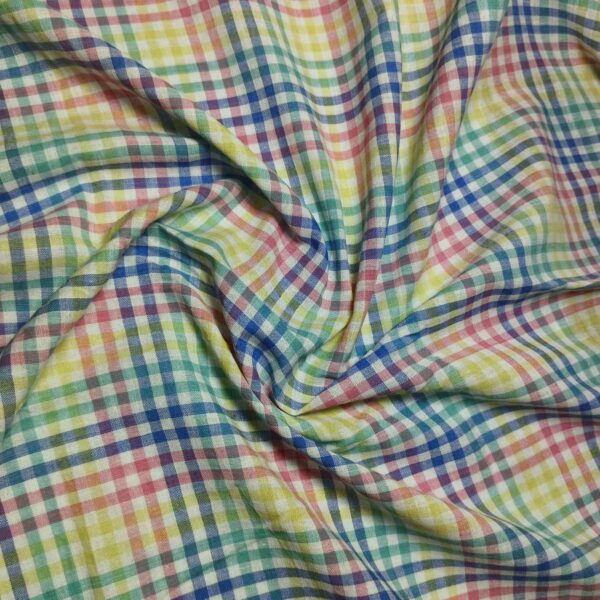 Handspun & Handwoven Natural Cotton Rainbow Check Fabric - Image 3