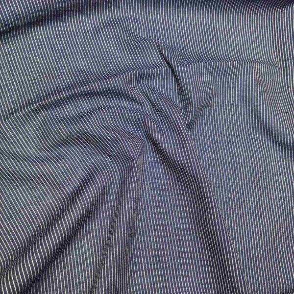 Handwoven Cotton Nevy Blue Stripe Fabric - Image 2