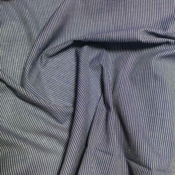 Handwoven Cotton Nevy Blue Stripe Fabric - Image 3