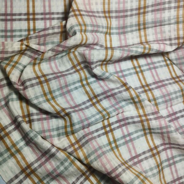 Handwoven Cotton Multi Colour Self Check Fabric - Image 2