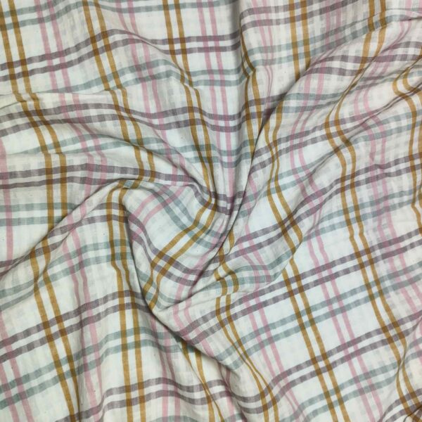 Handwoven Cotton Multi Colour Self Check Fabric - Image 3