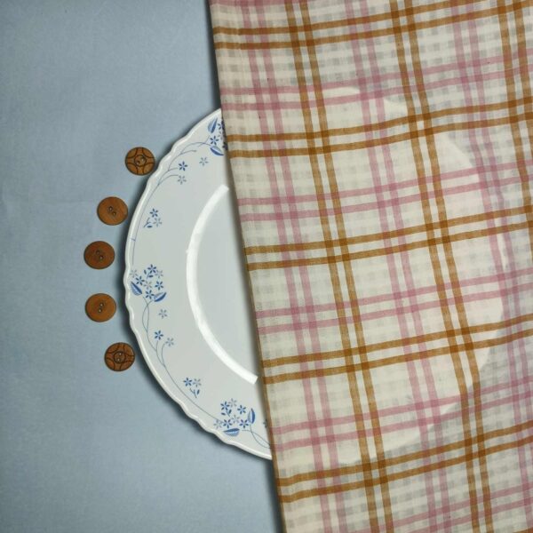 Handwoven Cotton Golden Pink Self Cgeck Fabric
