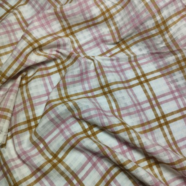 Handwoven Cotton Golden Pink Self Cgeck Fabric - Image 2