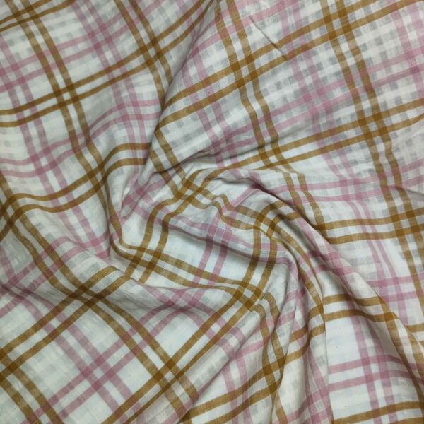 Handwoven Cotton Golden Pink Self Cgeck Fabric - Image 3