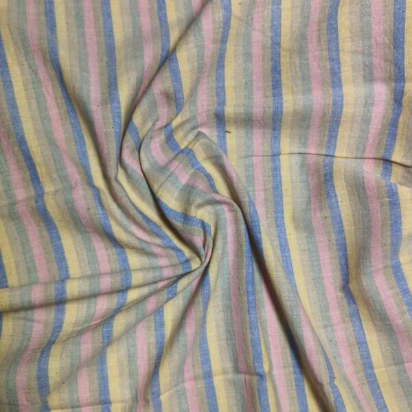 Handspun & Handwoven Natural Cotton Multi colour Stripe Fabric - Image 3