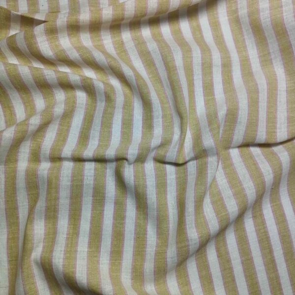 Handspun & Handwoven Naural Cotton Olive White Stripe Fabric - Image 2