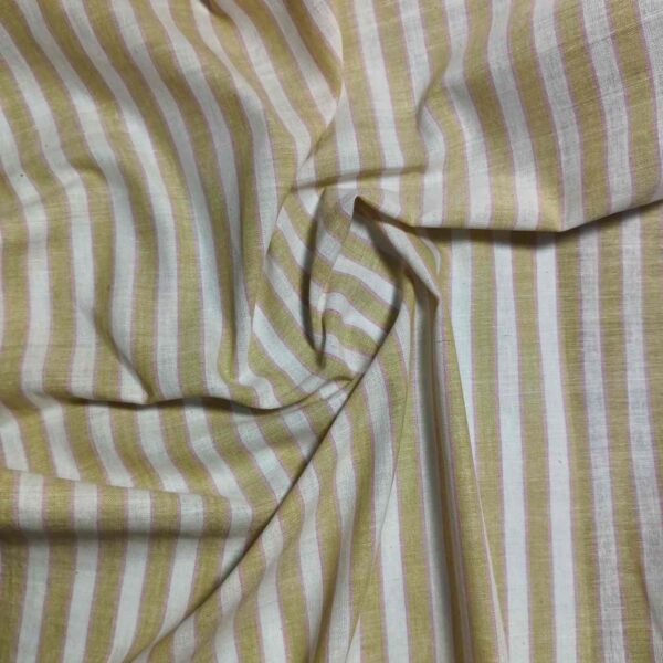 Handspun & Handwoven Naural Cotton Olive White Stripe Fabric - Image 3