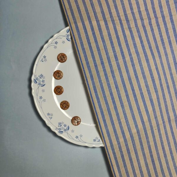 Handspun & Handwoven Natural Cotton Blue Beige Stripe Fabric
