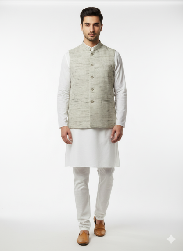 Khadi Nehru Jackets Olive Grey Colour