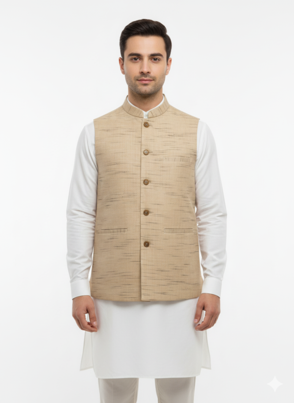 Khadi Nehru Jackets Gold Brown Colour - Image 2