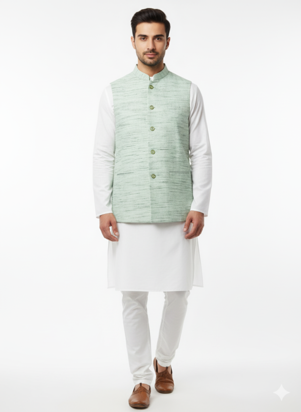 Khadi Nehru Jackets Lite Green Colour - Image 2