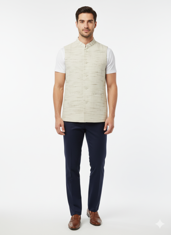 Khadi Nehru Jackets Lite Biskit Colour - Image 2