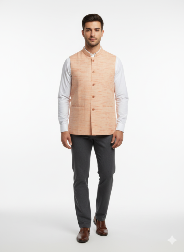 Khadi Nehru Jackets Lite Orange Colour - Image 2