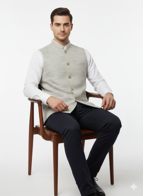 Khadi Nehru Jackets Grey Colour - Image 2