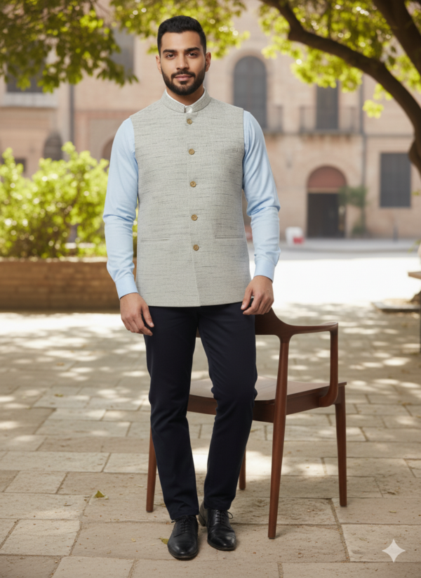Khadi Nehru Jackets Olive Grey Colour - Image 2