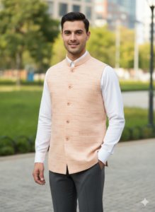Khadi Nehru Jackets Lite Orange Colour