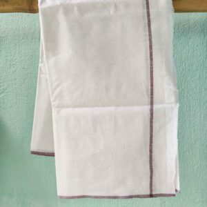 Handloom White Cotton Khadi Gamcha (Towal) Meroon Border