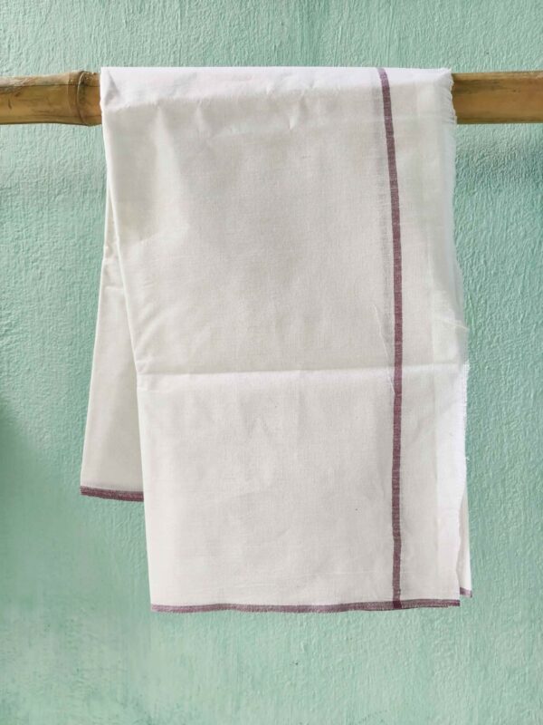 Handloom White Cotton Khadi Gamcha (Towal) Meroon Border