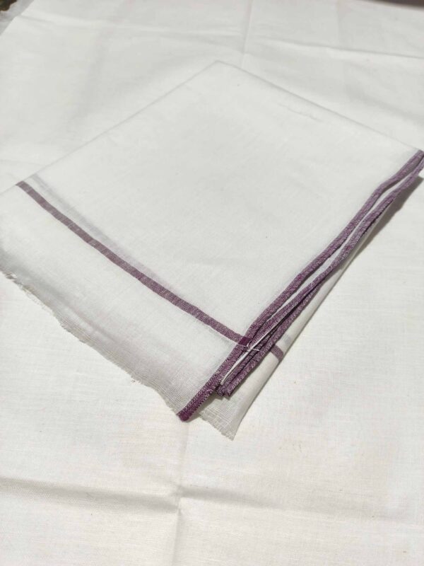 Handloom White Cotton Khadi Gamcha (Towal) Meroon Border - Image 2