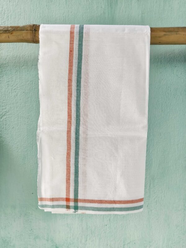 Handloom White Cotton Khadi Gamcha ( Towal ) Tiranga Border