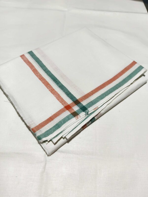 Handloom White Cotton Khadi Gamcha ( Towal ) Tiranga Border - Image 2