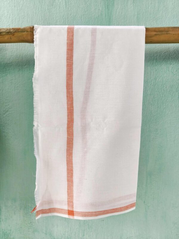 Handloom White Cotton Khadi Gamcha ( Towal ) Orange Border
