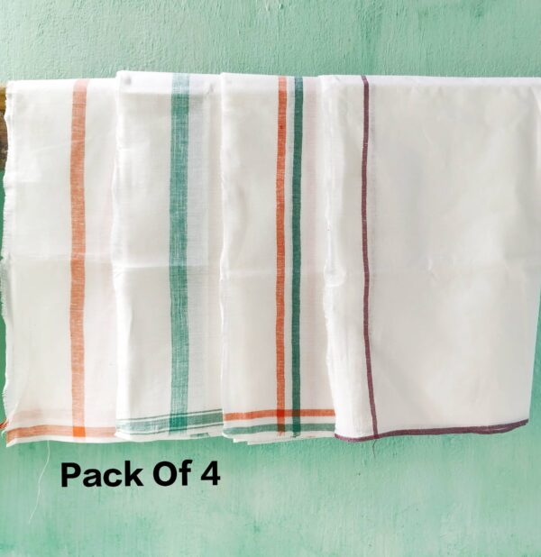 Handloom White Cotton Khadi Gamcha ( Towal ) Combo Pack 4