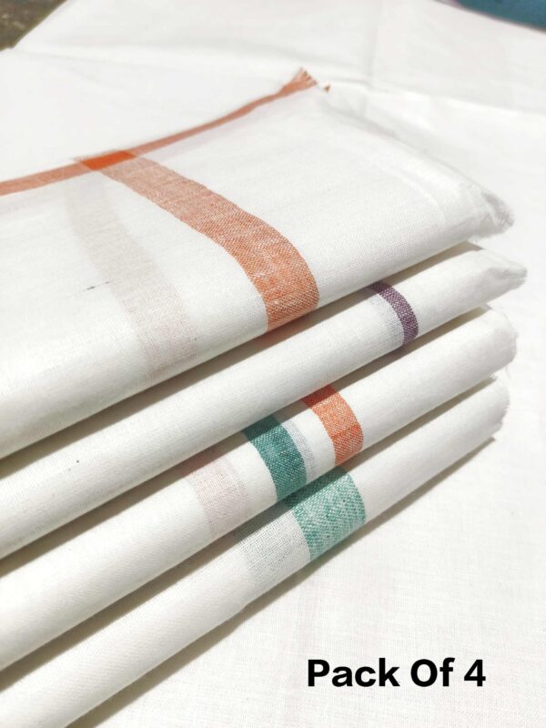 Handloom White Cotton Khadi Gamcha ( Towal ) Combo Pack 4 - Image 3